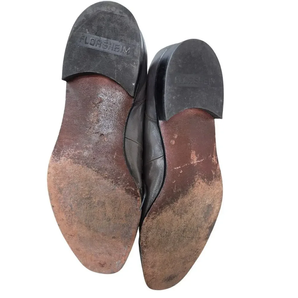 Vtg Florsheim Gray Leather Cap Toe Dress Shoe Flexible Insole Laceup Sz 11.5
